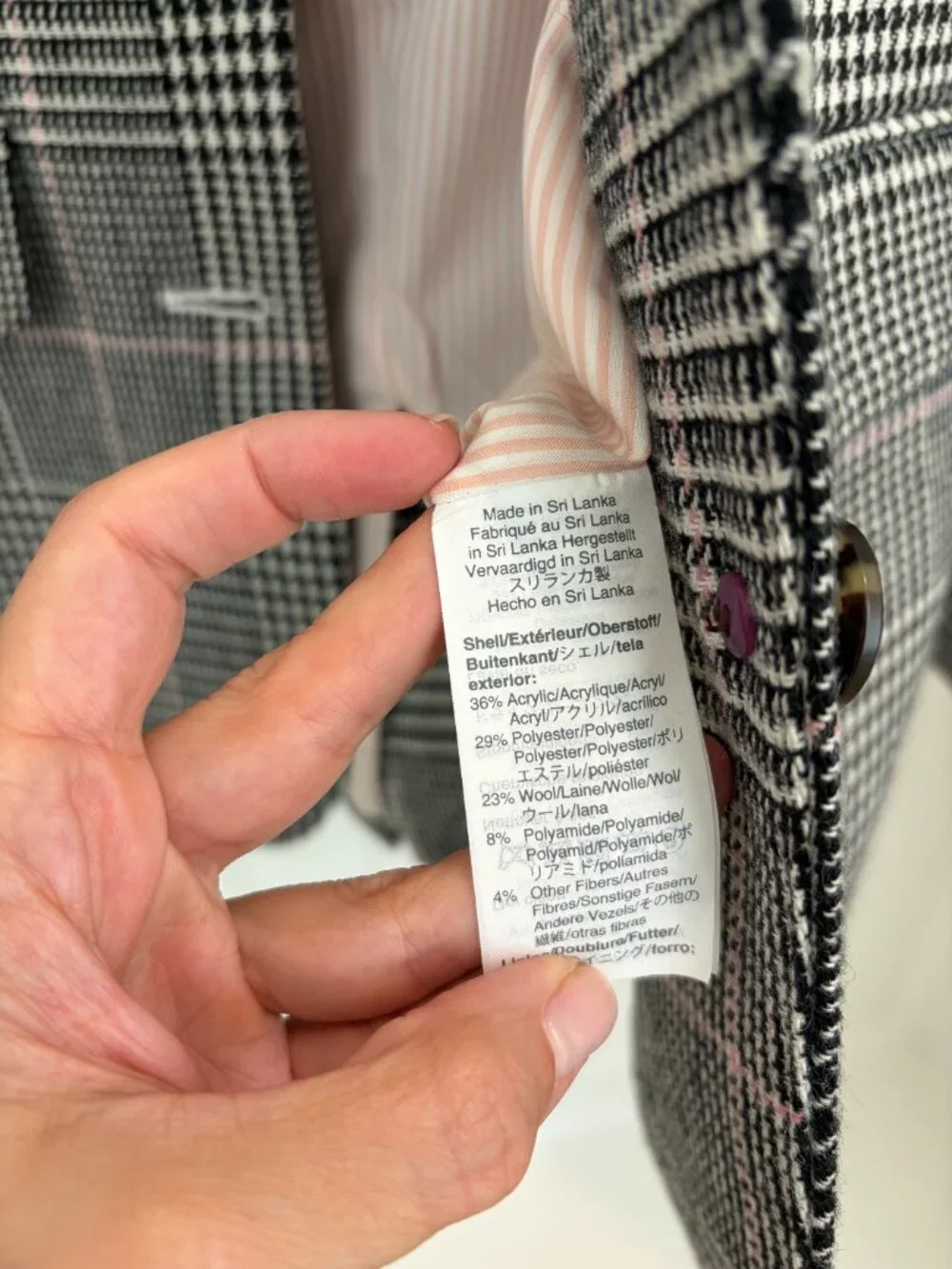 J.Crew Nello Gori Boyfriend Blazer Glen Plaid Houndstooth Pink Lining Sz 2